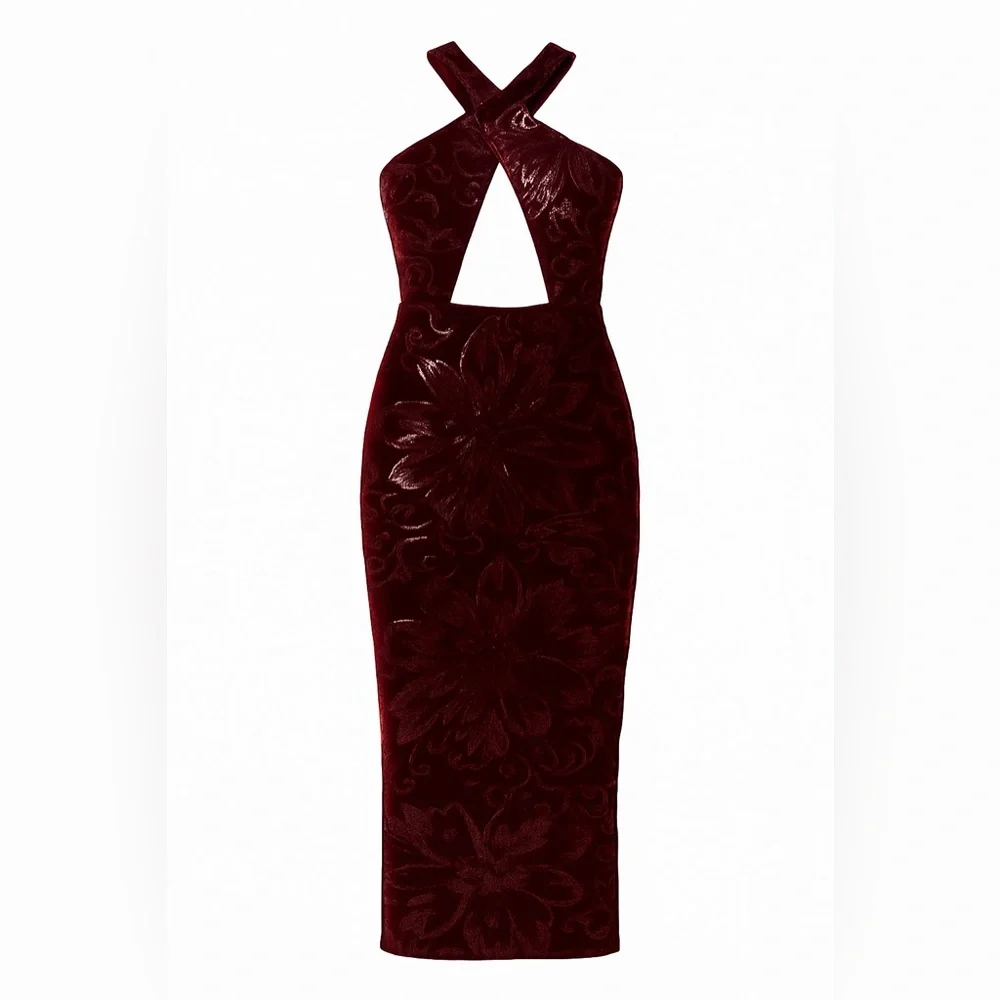 Michael Costello x REVOLVE Sequin Velvet Cutout Midi Dress Plum Burgundy – XXS - Picture 3 of 8